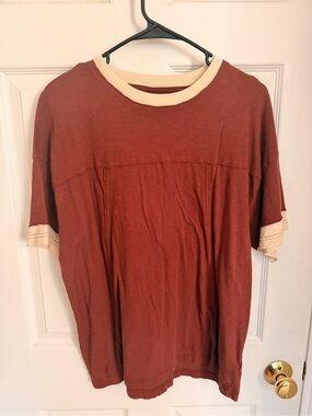 aerie Rust Short Sleeve Tee with Cream Trim